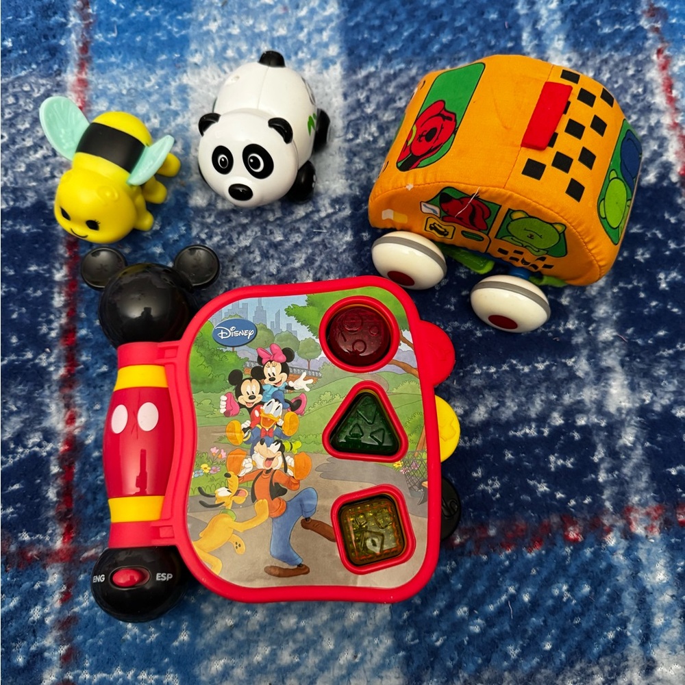2/$5- Disney Mickey Mouse Book, Soft Pullback Car, Pullback Panda & Bee Toys